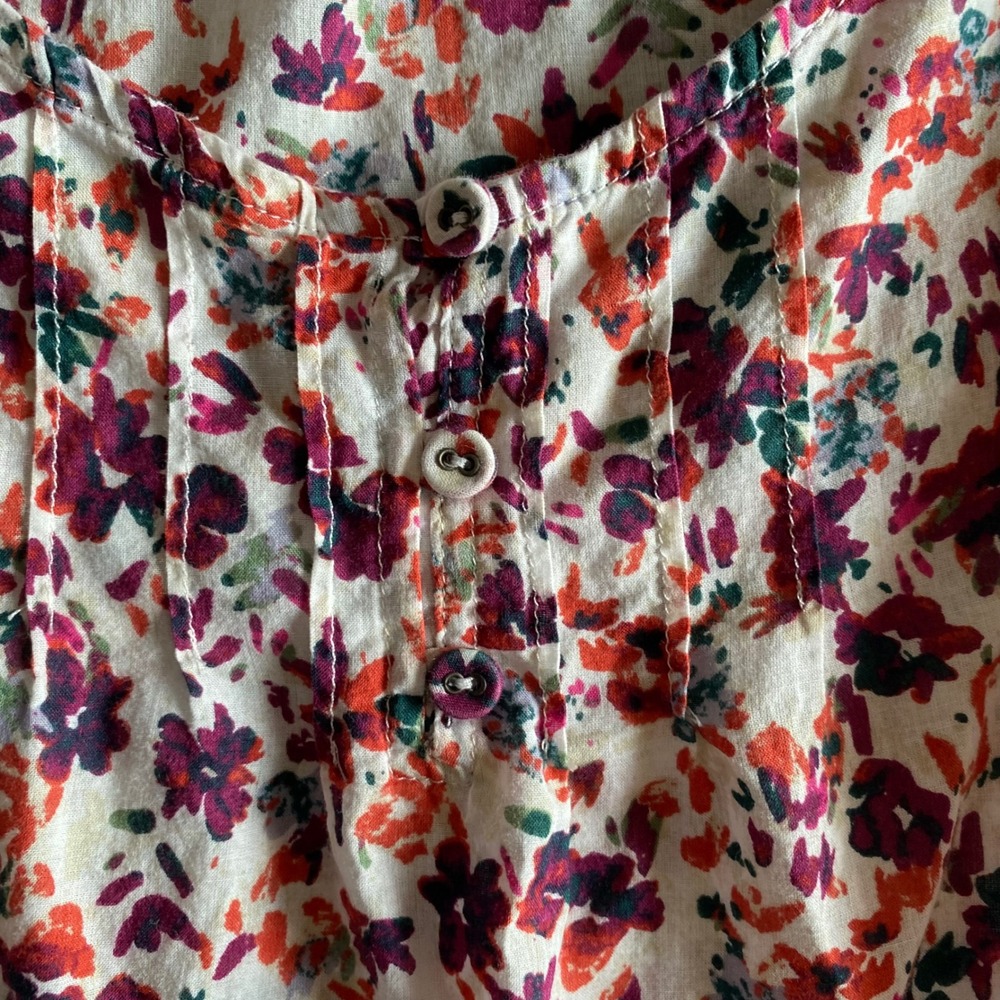Eddie Bauer Large White Floral Tank Top Cotton Lightweight Spring Summer Buttons - Picture 3 of 10